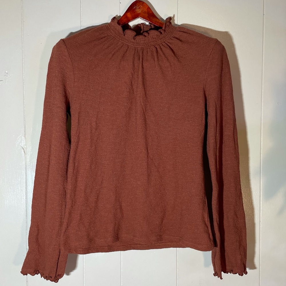 NWT madewell texture thread ruffled mock neck top